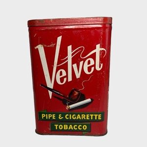 Vintage Velvet Pipe and Cigarette Tobacco Advertising Metal Tin